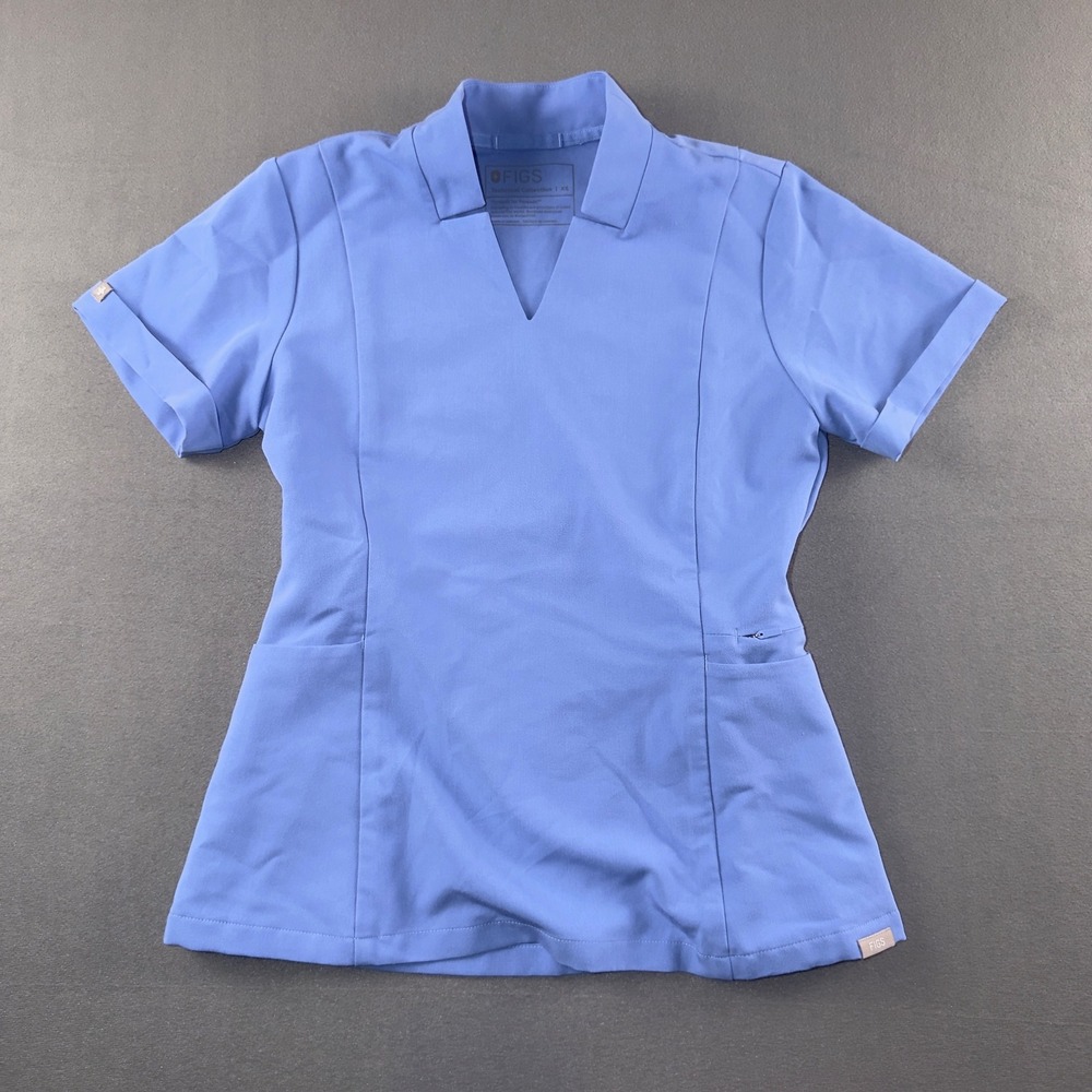 FIGS Inala Slim Scrub Top Blue XS W22SW1036 Short Sleeve V-Neck Technical Col.
